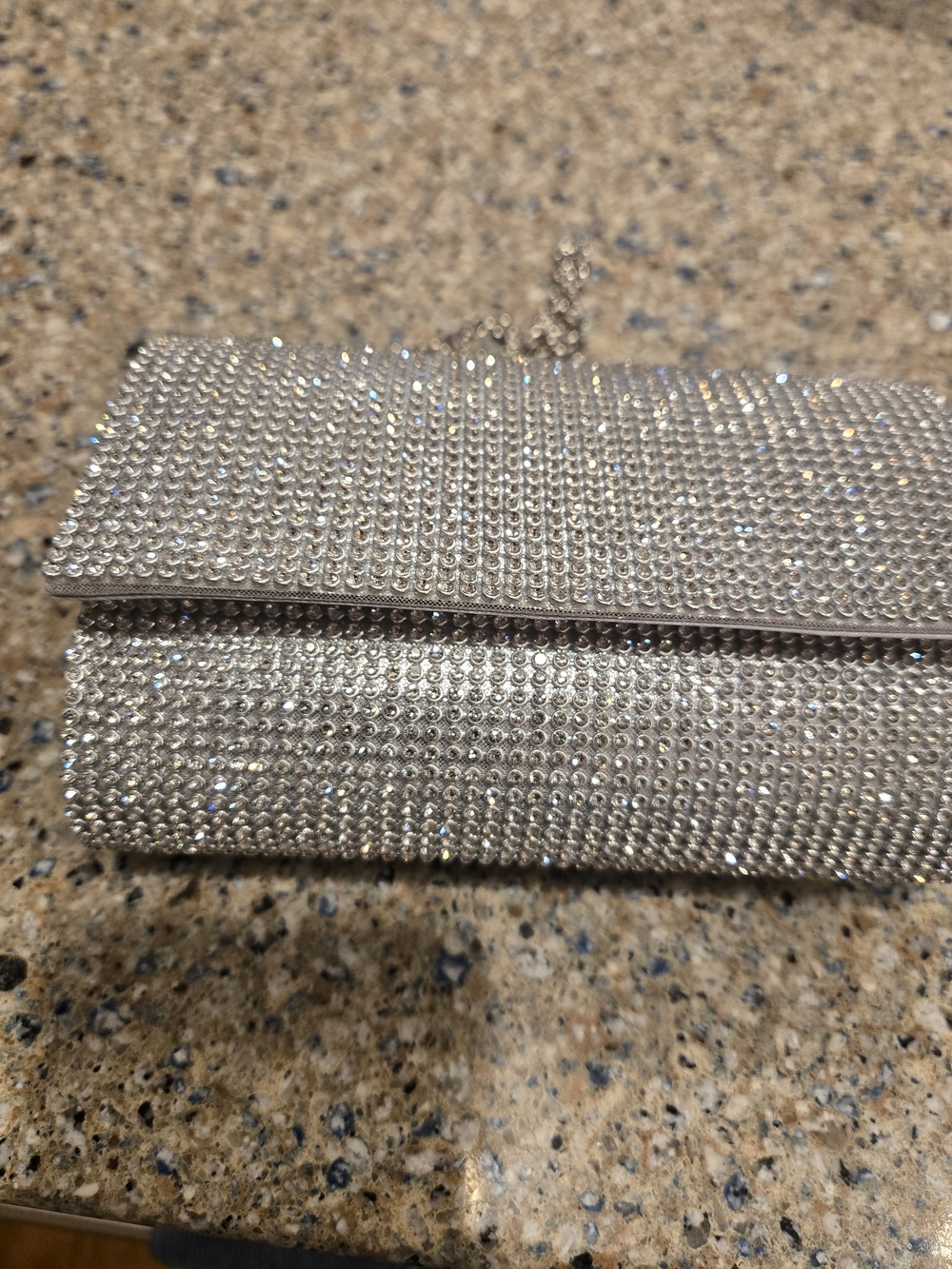 Silver Rhinestone Envelope Clutch with Chain Strap, Used Once